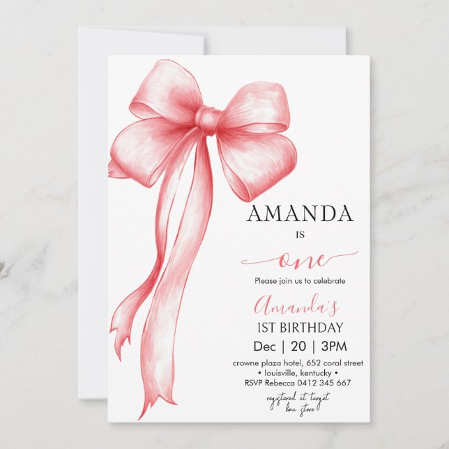 Pink Coquette Bow girl Birthday Invitation (Front)