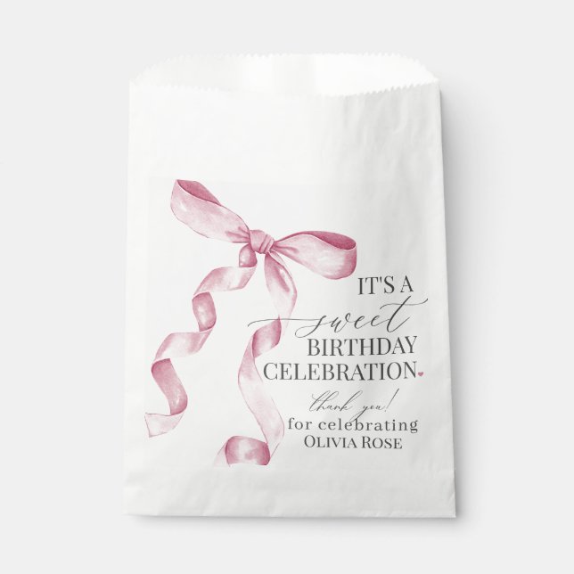 Pink Coquette Bow Girl Birthday Party Dessert  Favour Bag (Front)