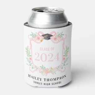 Pink Coquette Bow Graduation Year Crest Can Cooler