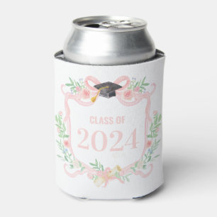 Pink Coquette Bow Graduation Year Crest Can Cooler