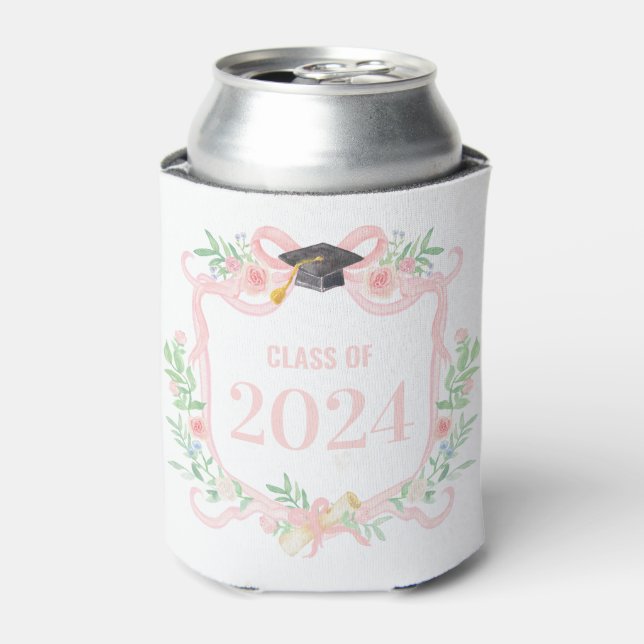 Pink Coquette Bow | Graduation Year Crest Can Cooler (Can Front)