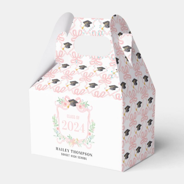 Pink Coquette Bow | Graduation Year Crest Favor Box (Front Side)