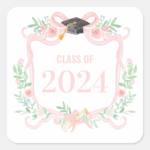 Pink Coquette Bow   Graduation Year Crest  Square Sticker