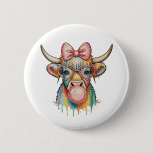 Pink Coquette Bow Highland Cow Bubblegum 2 Inch Round Button