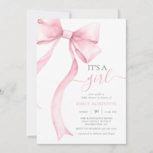 Pink Coquette Bow It's A Girl Baby Shower Gingham Invitation