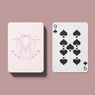 Pink Coquette Bow Monogramme Cartes de jeu personn