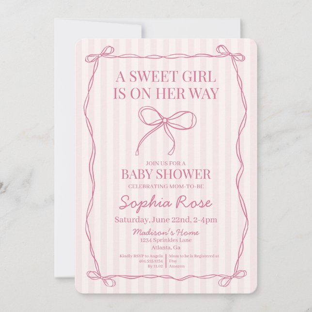 Pink Coquette Bow Pastel Baby Shower Invitation (Front)