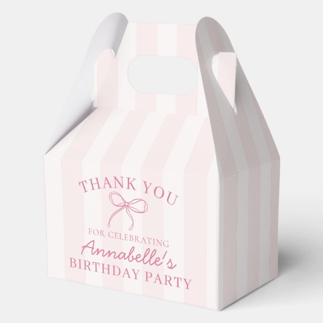 Pink Coquette Bow Pastel Birthday Party Dessert Favor Box (Front)