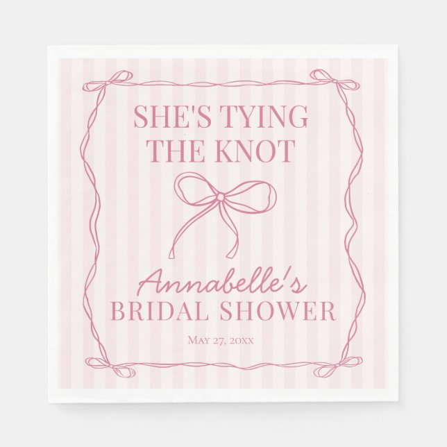 Pink Coquette Bow Pastel Bridal Shower Dessert Napkin (Front)