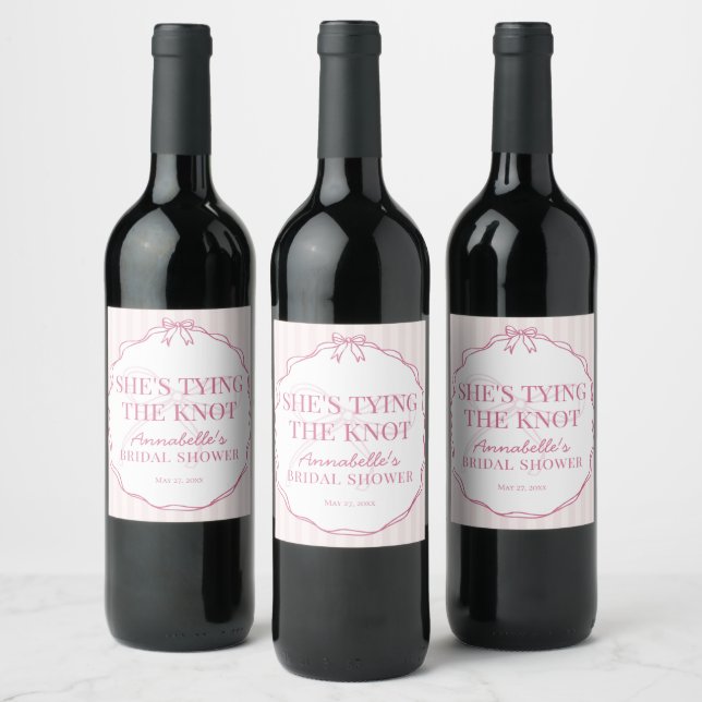 Pink Coquette Bow Pastel Bridal Shower Favour Wine Label (Bottles)