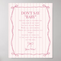 Pink Coquette Bow Pastel Dont Say Baby Shower Game