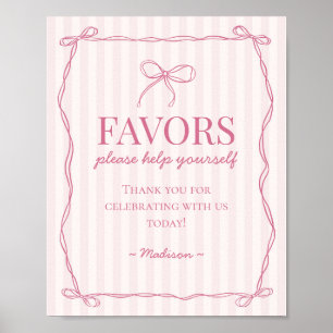 Pink Coquette Bow Pastel Favours Sign
