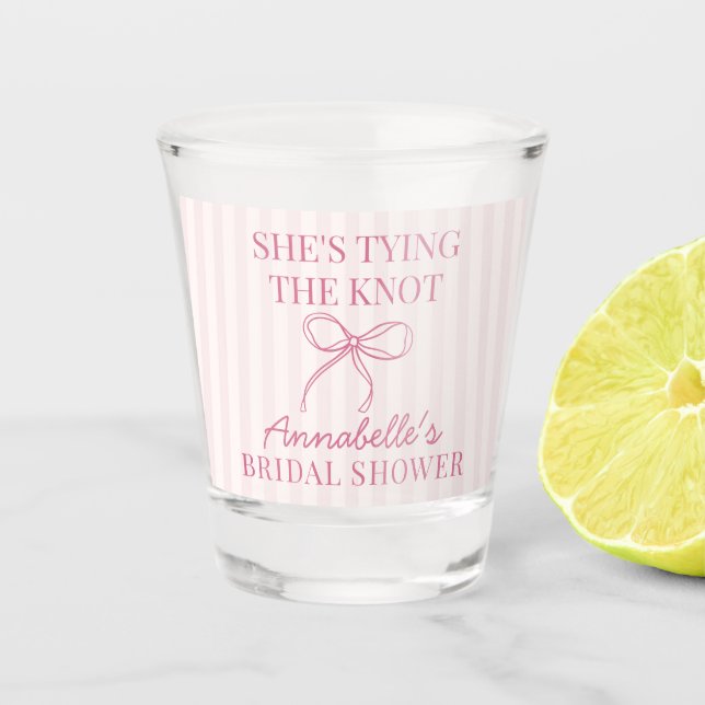 Pink Coquette Bow Pastel Knot Bridal Shower Favour Shot Glass (Front)