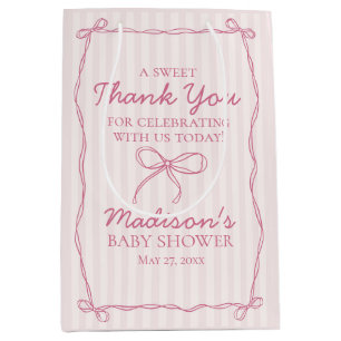Pink Coquette Bow Pastel Striped Baby Shower Favou Medium Gift Bag