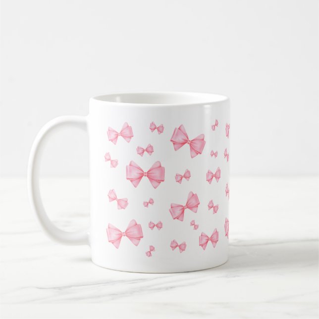 Pink Coquette Bow Pattern Coffee Mug (Left)
