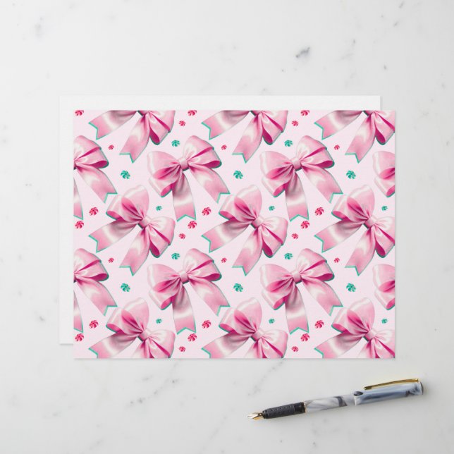 Pink Coquette Bow Pattern Letterhead (Front/Back In Situ)