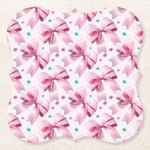 Pink Coquette Bow Pattern Paper Coaster