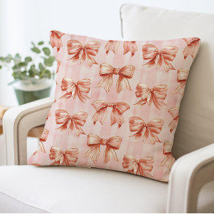 Pink Coquette Bow Pattern Pillow, Throw Pillow