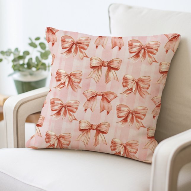 Pink Coquette Bow Pattern Pillow, Throw Pillow (Creator Uploaded)