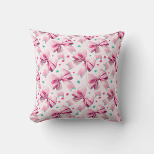Pink Coquette Bow Pattern Throw Pillow