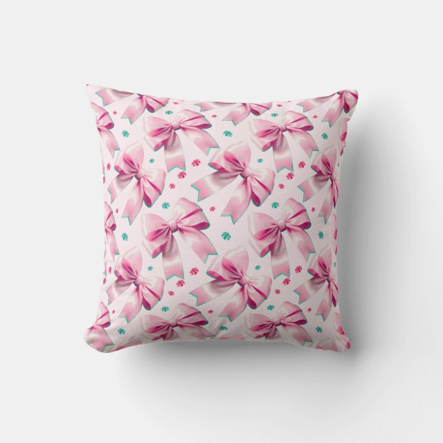 Pink Coquette Bow Pattern Throw Pillow (Front)