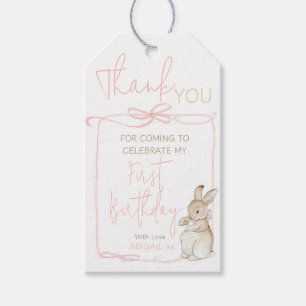 Pink Coquette Bow Peter the Rabbit 1st Birthday Gift Tags