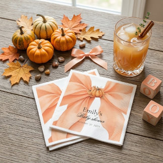 Pink Coquette Bow Pumpkin Baby Shower Paper Napkin