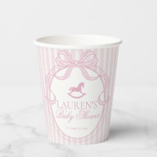 Pink Coquette Bow Rocking Horse Baby Shower Paper Cups