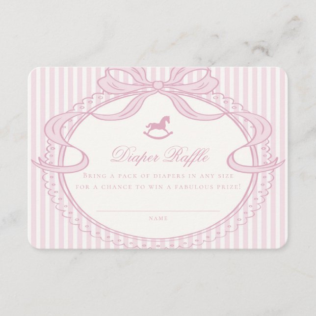 Pink Coquette Bow Rocking Horse Diaper Raffle Card (Front)