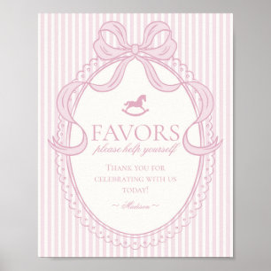 Pink Coquette Bow Rocking Horse Favors Sign