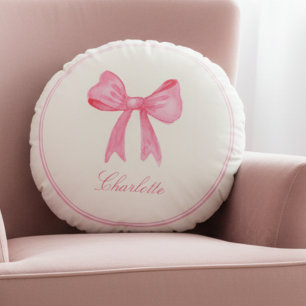 Pink Coquette Bow Round Pillow