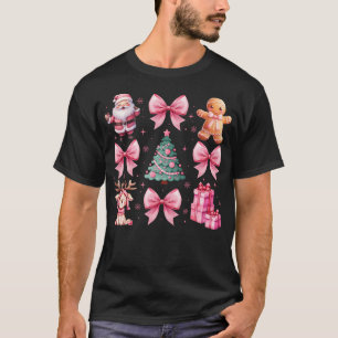 Pink Coquette Bow Santa Gingerbread Christmas Cute T-Shirt