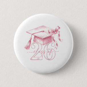 Pink Coquette Bow Senior Class of 2026 Senior Girl 2 Inch Round Button