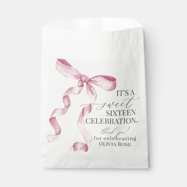 Pink Coquette Bow Sweet 16 Birthday Party Dessert  Favour Bag (Front)