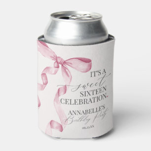 Pink Coquette Bow Sweet 16 Birthday Party Favours Can Cooler