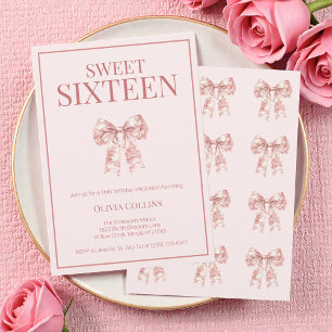 Pink Coquette Bow Sweet Sixteen Birthday Party Inv Invitation