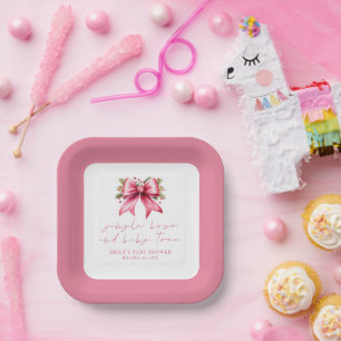 Pink Coquette Bow Tiny Toes Christmas Baby Shower  Paper Plate