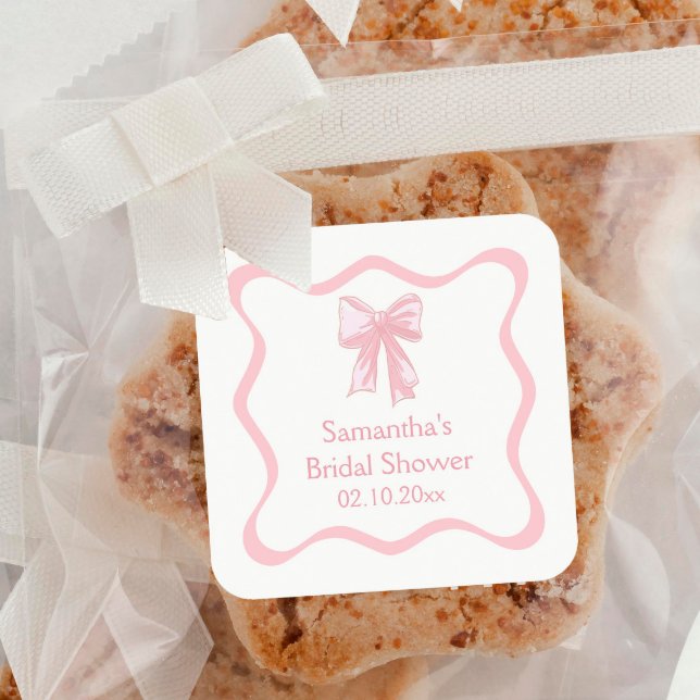 Pink Coquette Bow Tying the Knot Bridal Shower  Square Sticker (Creator Uploaded)