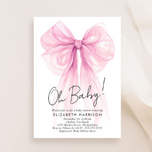 Pink Coquette Bow Watercolor Baby Girl Shower Invitation