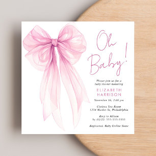 Pink Coquette Bow Watercolor Baby Girl Shower Invitation