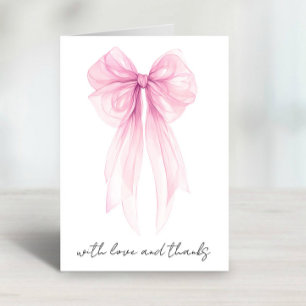Pink Coquette Bow Watercolor Bridal Shower Thank You Card