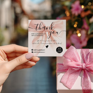 Pink coquette bow watercolor order thank you square business card