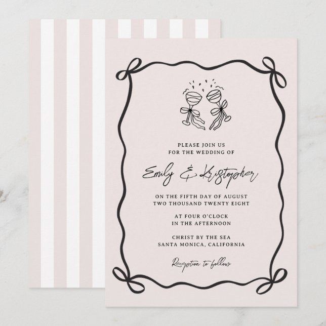 Pink Coquette Bow Wedding Invitation (Front/Back)