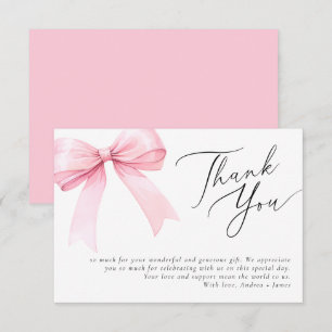 Pink Coquette Bow Wedding Shower Thank You Card
