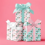 Pink Coquette Bows and Evergreen Pine Boughs Wrapping Paper Sheet<br><div class="desc">Cute little pink coquette bows patterned with evergreen fir tree pine boughs on a trio of background colours -- white,  pale pink and pale blue green.</div>