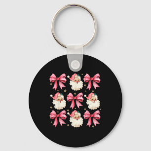 Pink Coquette Bows Cute Santa Claus Christmas Girl Keychain