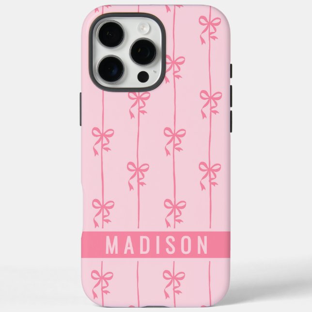 Pink Coquette Bows Modern Personalized Name Girly Case-Mate iPhone Case (Back)