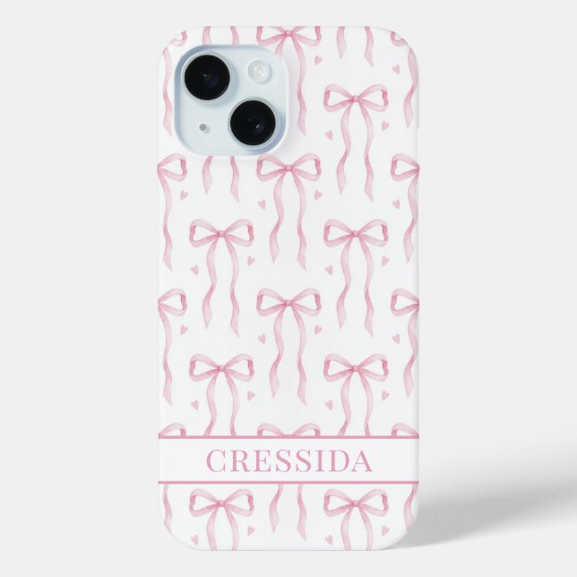 Pink Coquette Bows Monogrammed Case-Mate iPhone Case (Back)