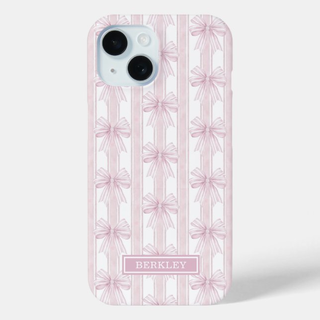 Pink Coquette Bows on Stripes Monogrammed Case-Mate iPhone Case (Back)