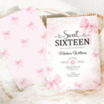 Pink Coquette Bows Sweet Sixteen Invitation<br><div class="desc">Coquette bows and pearls Sweet Sixteen celebration invitation. Cute designs in pink and black. Features trendy heart script font pink bow and pearls. Perfect for an elegant princess style glam Sweet 16 birthday celebration. Personalize with your own details. Printed Zazzle invitations or instant download digital printable template.</div>
